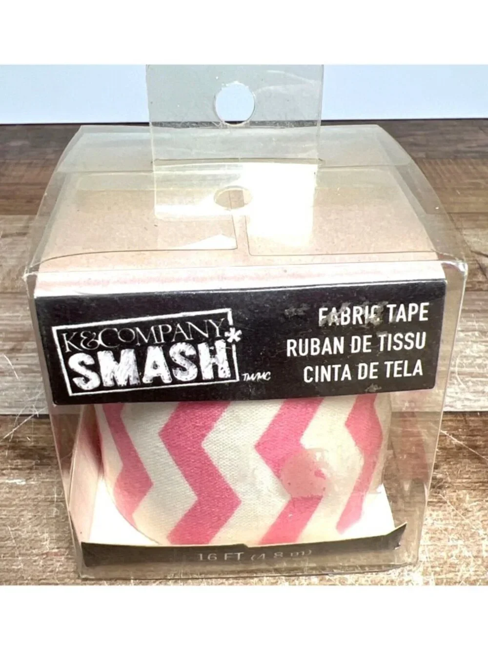 K&Company Smash Pink & White Zigzag Fabric Tape 16 Ft (4.8 M) For DIY Crafts